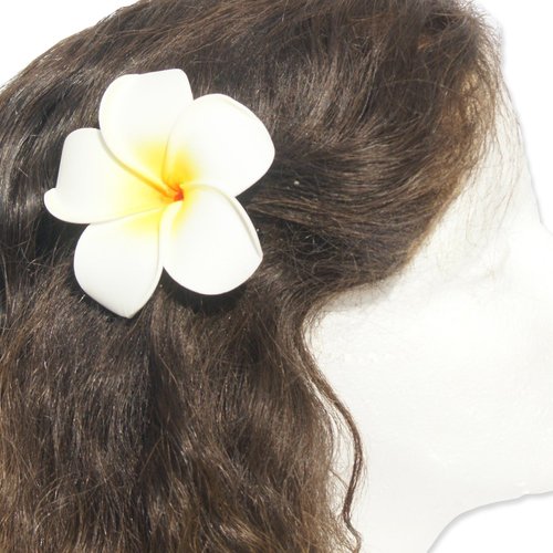 DreamLily Women&#39;s Fashion 3 Pcs Hawaiian White Plumeria Flower Foam Hair Clip Balaclavas for Beac...