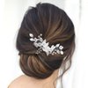 Easedaily Rose Flower Bride Wedding Hair Comb Silver Leaf Crystal Hair Piece Pearl Bridal Hair Accessories for Women and Bridemaid