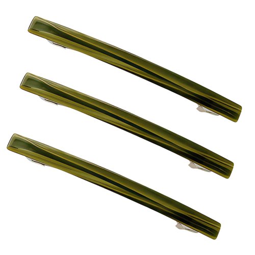Skinny Slim Tortoise Shell Acetate French Barrettes Flat Acrylic Hair Clips For Fine, Kinky Hair Strong Hold Cute Hair Styling Ponytail Holder for Girls,3 Pcs (Green)
