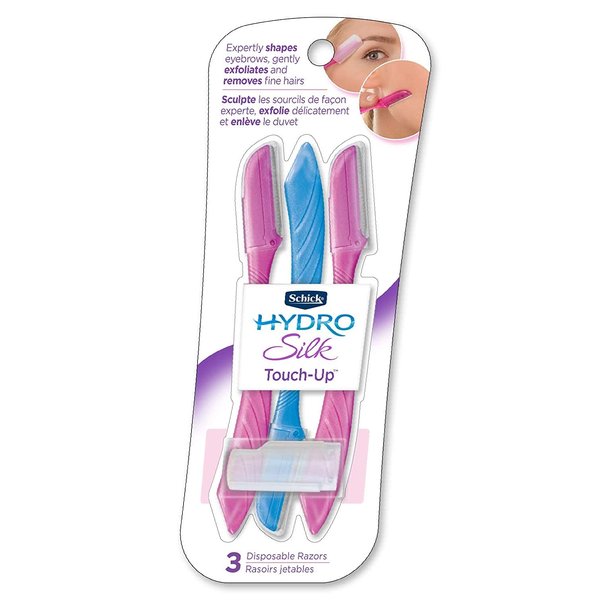 Schick Hydro Silk Touch-Up Multipurpose Exfoliating Dermaplaning Tool, Eyebrow Razor, and Facial Razor with Precision Cover, 3 Count (Packaging May Vary) - 1 Pack