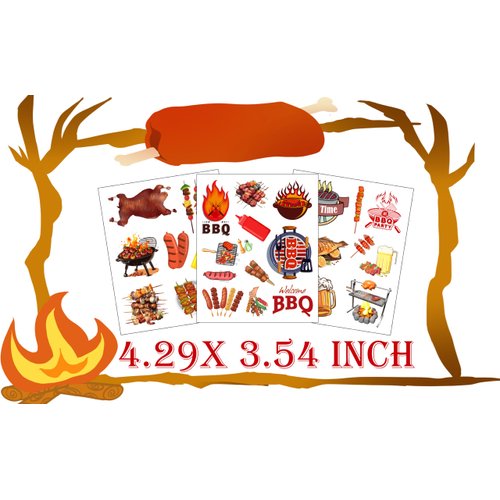 PIBIPAID 200 Pcs Camping BBQ Tattoos Temporary Stickers - Barbeque Party Supplies Decorations Camping Themed Birthday Baby Shower Party Tattoos