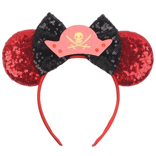 Kiddale Halloween Mouse Ear Headband for Women Girls, Red Pirate Hat Bow Hair Hoop Headwear Headdress for Halloween Party Cosplay Decoration