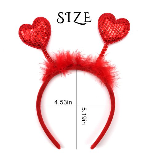Valentines Sequins Heart Headband Glitter Love Hair Band Red Hair Hoop Women Girls Hair Accessories Headdress for Cosplay Valentine’s Day Decoration Party Supplies Gift
