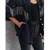 Daacee Casual Frayed Tassel Black Denim Jacket for Women Fashion Fringe Rhinestone Cowgirl Jean Coats(0191-Black-L)