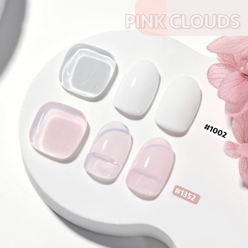 GAOY Jelly Pink White Gel Nail Polish, French Manicure 16ml 2 Colors 1352 1002 Sheer Nude Soak Off UV Gel Polish Set for Nail Art DIY at Home, Pink Clouds