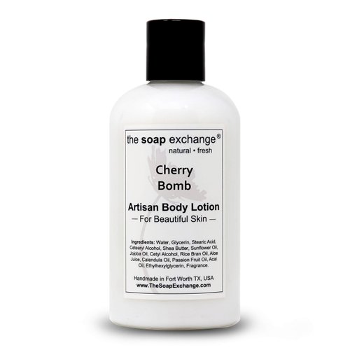The Soap Exchange Body Lotion - Cherry Bomb Scent - Hand Crafted 8 fl oz / 240 ml Natural Artisan Skin Care for Hand, Face, & Body, Moisturize, Hydrate, & Protect. Made in the USA.