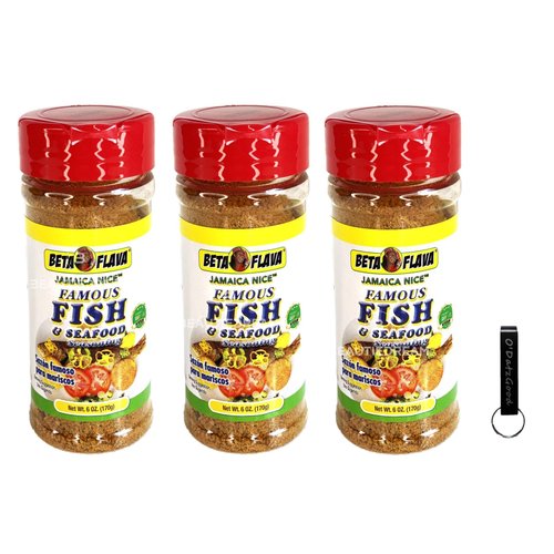 Beta Flava (Ocho Rios) Fish Seasoning 6oz Pack of 3 Sealed with ODatzGood Keychain Bottle Opener (Pack of 3 Beta Fish)