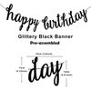 Black Happy Birthday Banner Decoration Kit, Black Glittery Birthday Banner Circle Dots Garland with Black Silver Hanging Swirls for Birthday Baby Shower Party Decorations Supplies, Pre-Strung