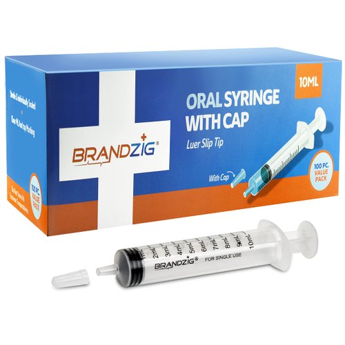 10ml Oral Syringe With Cap (100 Pack) | Oral Dispenser Without Needle, Luer Slip Tip | Individually Wrapped Medicine Dropper For Infants & Pets