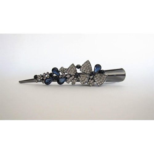 Generic Dark blue bows dark silver metal alligator hair claw clip with crystals