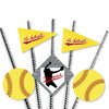 Big Dot of Happiness Grand Slam - Fastpitch Softball - Paper Straw Decor - Birthday Party or Baby Shower Striped Decorative Straws - Set of 24