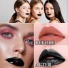 3 PCS Black Matte Liquid Lipstick and Lipliner Set,High Pigmented Matte Lipstick Lipgloss Black Lip Liner Set Long Lasting Waterproof Velvet Liquid Lip Gloss Stain Set for Halloween Gothic Makeup