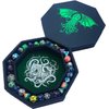 Fantasydice-Cthulhu Tome-Green - Dice Tray - 8" Octagon with Lid and Dice Staging Area- Holds 5 Sets(7 Dice Set/Standard) for All Tabletop RPGs Like D&D, Call of Cthulhu, Shadowrun.