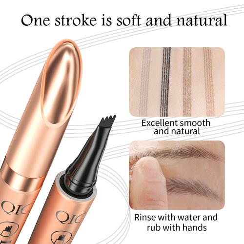 2024 Upgrade Magic Eyebrow Pen, Contouring Pen Fine Stroke 3D Waterproof Microblading Eyebrow Pencil with 4-Fork-Tip Create Natural Hair-Like Brows Stay on All Day (01# Light Coffee)