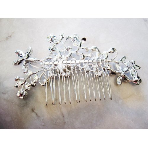 Generic Crystals, pearls and flowers silver hair comb barrette clip bridal clip A1