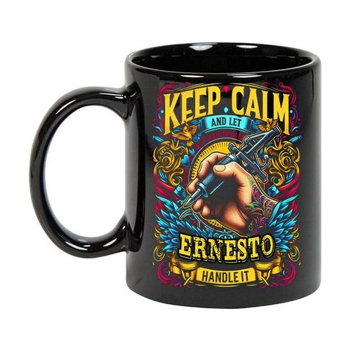 Maynard Ruiz Keep Calm and Let Ernesto Handle It 11oz Black Mug Personalized Tattoo Artist Coffee Cup, Tattoo Artist Present, Tattoo Artist Gift Ideas, Tattoo Artist Birthday Gifts 704405