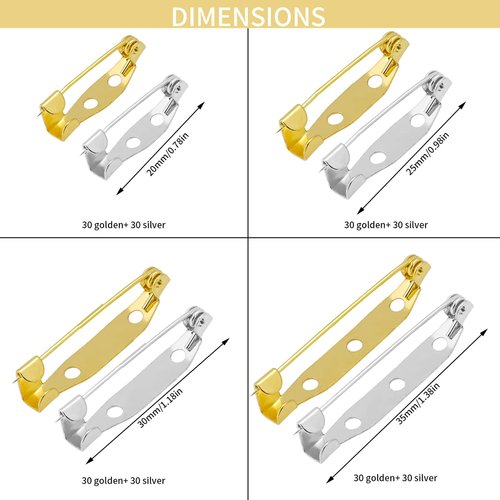 240pcs Bar Pins Brooch Pin Backs for Jewelry Making, Heliltd Metal Brooch Safety Pin Clasps 4 Sizes Tone Bar Pin Backs for Badge Crafts Making Corsage Name Tags Jewelry DIY Crafting Sewing Fabric