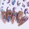4 Sheets Purple Marble Smoky Nail Stickers,Blue Abstract Geometry Line Nail Art Stickers Golden Wave Lines Nail Decals Spring Butterfly Nail Design Sticker Nails For Nail Art Supplies Nail Accessories