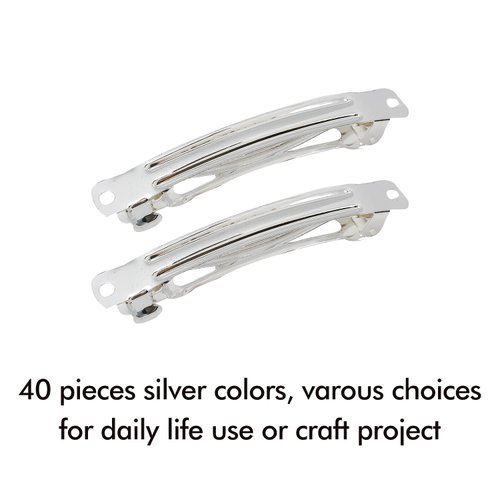 Lawie 40 Pack 3.15 Inch Silver Blank Rectangle Metal French Barrette Hair Clips 8 CM DIY Crafting Square Clips for Bow Making,Buns Ponytail Holders Hair Grips Hair Pins Accessories for Women Girls