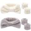 AOPRIE SPA Headbands for Washing Face Makeup Headbands with Bow Hair Band Women Facial Head Band Wrist Towel Wraps For Shower Face Mask White Gray, 6 Pack