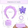 YISSION Purple Spa Headband & Wristband Set Skincare Headband & Wrist Bands for Washing Face Makeup Silk Hair Scrunchies Flower Hair Claw Clips Sponge Facial headband & wrist towels for Women Girls