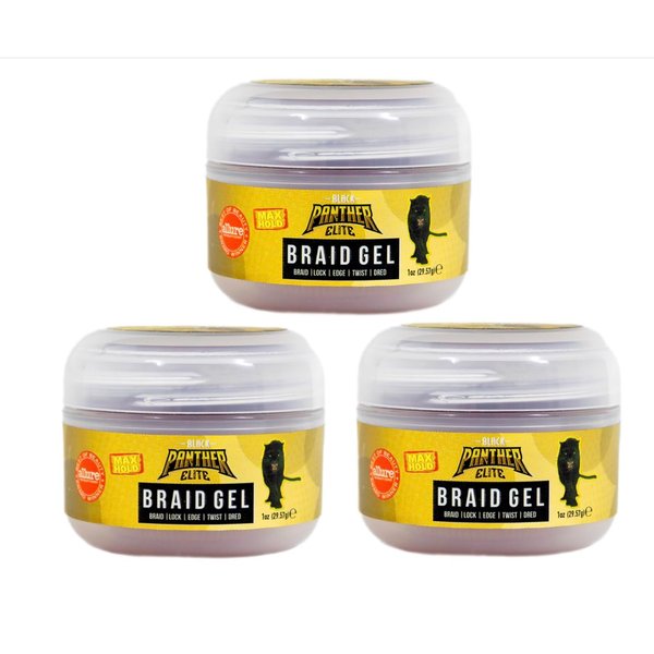 Black Panther Elite Edge & Braid Control Pomade For Braids, Locs N Twists, Edges. Styling Hair Gel, Strong Hold, All Hair Types, 1 Oz (3 Piece Pack)