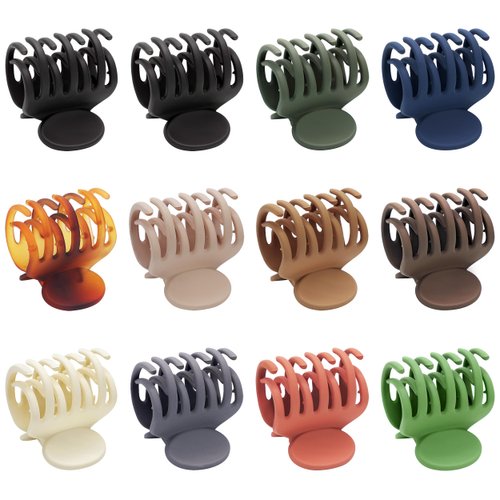 12PCS Hair Clips for Women - 1.6" Matte or Gloss Double Row Teeth Clamps with Strong Hold for Fine to Thick Hair, Cute Jaw Clamps for Girls