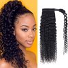 seelaak Kinky Curly Human Hair Ponytail Extension with Wrap Around True Length 10A Brazilian Ponytail Human Hair 3C Afro Curly Ponytail Clip in Human Hair Extensions Long Curly Wavy Ponytail 24 Inch