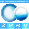 96 Pieces Ocean Sea Party Tableware Set Ocean Waves Party Supplies Sea Theme Table Decorations Under The Sea Tableware for Baby Shower Birthday Paper Plates Napkins Forks for 24 Guests