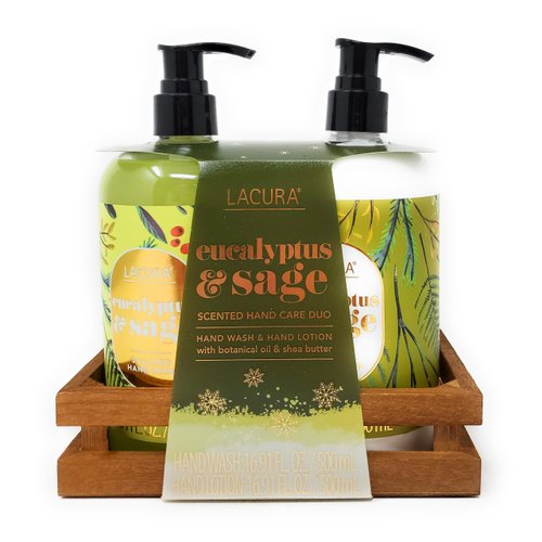 Eucalyptus & Sage Scented Hand Care Duo, Hand Wash and Hand Lotion Gift Set with Botanical Oil & Shea Butter