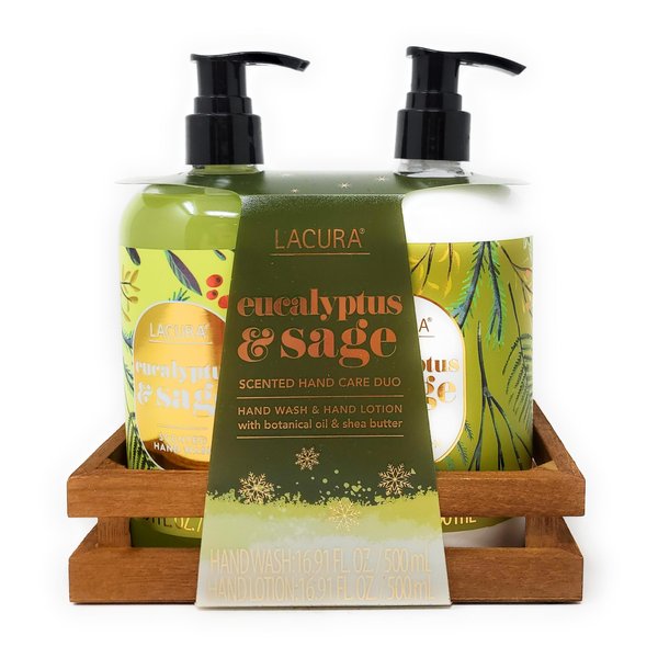 Eucalyptus & Sage Scented Hand Care Duo, Hand Wash and Hand Lotion Gift Set with Botanical Oil & Shea Butter