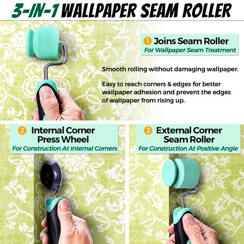PinStone 15pcs Wallpaper Tools with Flat and Corner Seam Roller, 4-in-1 Pro Squeegee and Smoothing Paste Glue Brush for Window Film Application Adhesive Contact Paper, Wallpaper Smoother Less Bubbles