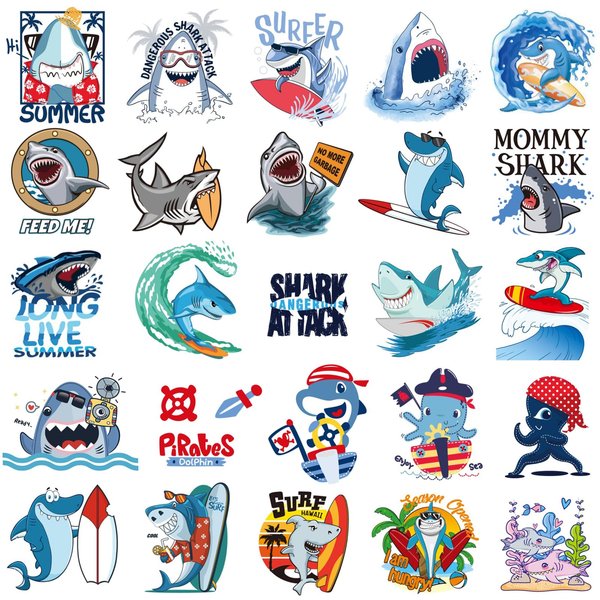 Hohamn Shark Temporary Tattoo for Kids - 100+ Cartoon Shark Ocean Sea Creature Summer Tattoos for Boys Beach Birthday Party Supplies Favors