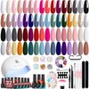 MEFA 56 Pcs Gel Nail Polish Kit with U V Light 48W Nail Dryer, 32 Colors Nude Pink Gray Gel Nail Polish Set with Base and Matte/Glossy Top Coat Nail Art Decorations Manicure Tools DIY Salon Home Gifts