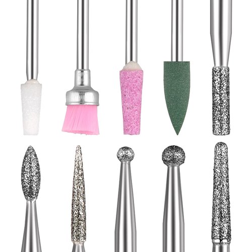Jeffdad 10PCS Nail Drill Bits Set, Professional Nails Rotary Burrs Diamond Bits Cuticle Drill Remover Bits Kit for Home Salon Acrylic Gel Nail Tech Manicure Pedicure(Style1)