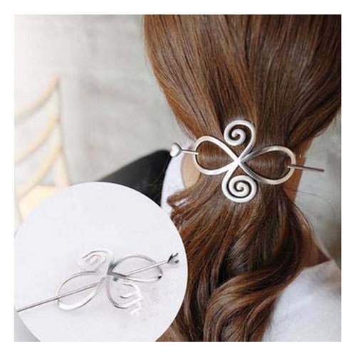 Andelaisi Boho Viking Celtic Knot Hair Stick Hairpin Vintage Infinity Hair Slide Hair Clip Silver Hair Sticks Metal Long Bun Holder Clip Alloy Hair Accessories for Women and Girls Headdress