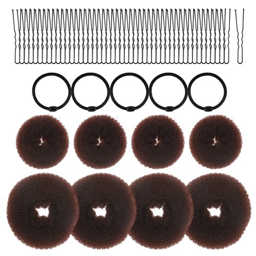 Gjinxi 8PCS Donut Hair Bun Maker, Ballet Bun Kit for Kids, Includes 4PCS Medium Ballet Hair Bun Makers and 4PCS Small Donut Bun Makers, 5PCS Hair Elastic Bands, 20PCS Hair Pins for Buns