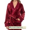 PAVILIA Soft Plush Women Fleece Robe, Wine Red Maroon Cozy Bathrobe, Female Long Spa Robe, Warm Housecoat, Satin Waffle Trim, 2XL/3XL