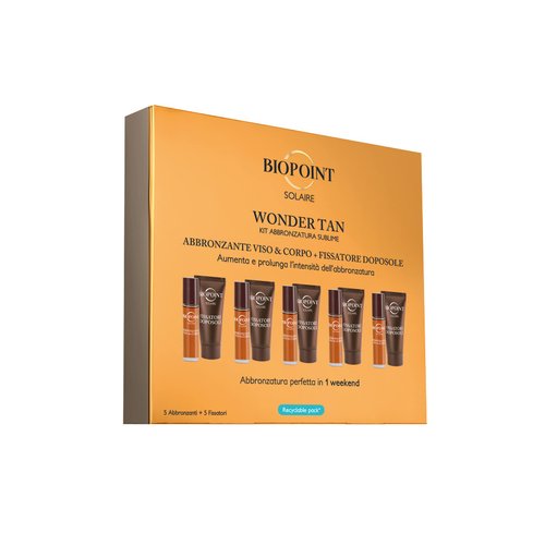 Biopoint Solaire Wonder Tan Sublime Tan Kit: Face & Body Bronzer + After Sun Fixer, 1 Pack of 5 Bronzers (10ml x 5) and 5 Fixers (20ml x 5)