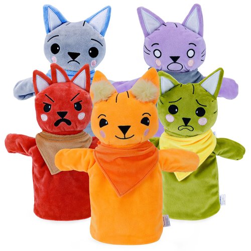 SproutMinds Feelings Hand Puppets with 5 Emotions, Soft Plush Hand Puppets for Kids, Early Education Play Therapy Toys for Counselors, Social Emotional Learning Activities