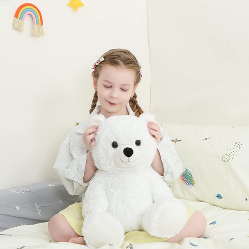 Tezituor White Teddy Bear Stuffed Animal, Cute 18 inch Stuffed Teddy Bear for Girlfriend Kids, Soft Plush Bear Stuffed Animal Valentine's Christmas Birthday Gifts