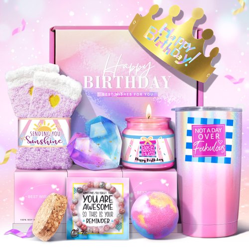 Birthday Gifts for Women, Happy Birthday Gifts Basket, Not A Day Over Fabulous Tumbler Gifts Set, Birthday Gifts for Her, Wife, Sister, Mom, Bestie, Coworker, Daughter, Unique Birthday Gifts Box