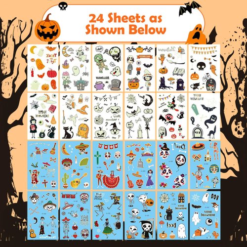 Yobbai 280 Styles Glow Halloween Temporary Tattoos for Kids, Luminous Halloween Temporary Tattoos for Kids Birthday Party Decorations Favors, Fake Tattoo Stickers Glow Party Supplies(24 Sheets)