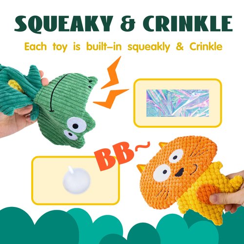 No Stuffing Dog Toys, 8 Pack Dog Squeaky Toys, Durable Plush Dog Toys, Cute Animal Plush Toys, Pet Entertaining Toys Interactive Teething Chew Toys Dog Toys Bulk for Puppy Small Medium Breeds