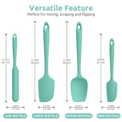 U-Taste Silicone Spatula Set with 600 Degrees Fahrenheit Heat Resistant (Teal/Aqua Sky)