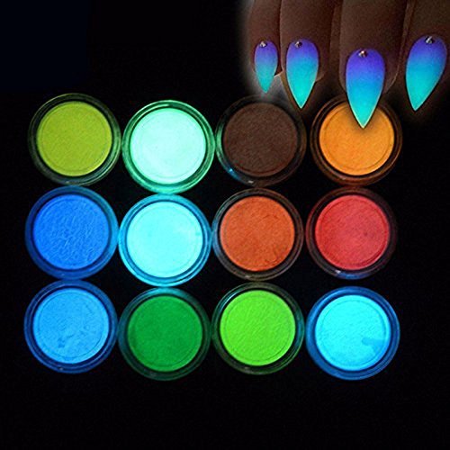 MEILINDS Night Fluorescence Pigment Ultrafine Glitter Glow Powder Nail Art Dust Glow in The Dark Powder Luminous Decor Tip Beauty Tool 12 Colors