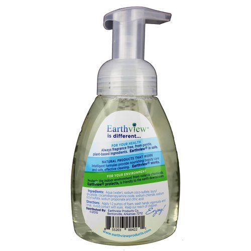 Earthview Fragrance Free Foaming Hand Soap, 8 Fl Oz |Unscented, Gentle, Moisturizing | Designed for Environmental Sensitivities (MCS, EI, MI free, Sulfate free, SLS free, Sensitive Skin, Unscented, Free & Clear, Naturally Derived, Plant Based, Eco-Friendl