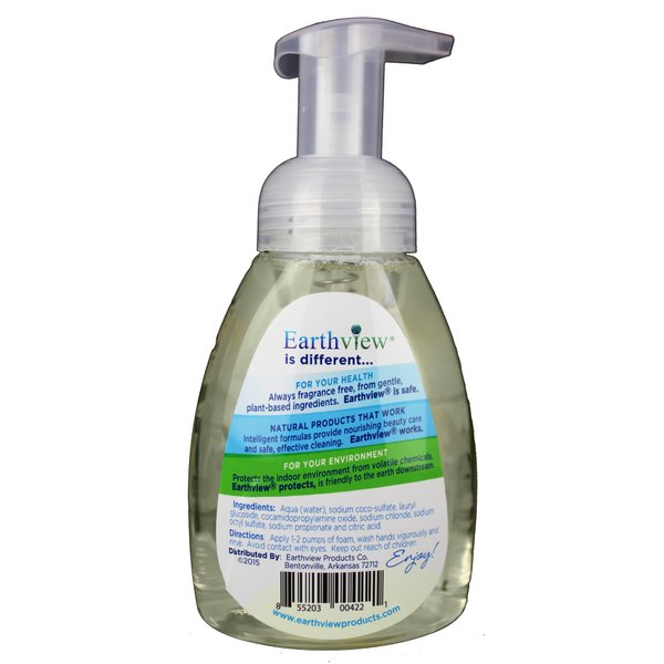 Earthview Fragrance Free Foaming Hand Soap, 8 Fl Oz |Unscented, Gentle, Moisturizing | Designed for Environmental Sensitivities (MCS, EI, MI free, Sulfate free, SLS free, Sensitive Skin, Unscented, Free & Clear, Naturally Derived, Plant Based, Eco-Friendl