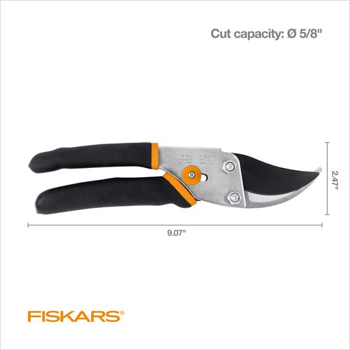 Fiskars Bypass Pruning Shears 5/8” Garden Clippers - Plant Cutting Scissors with Sharp Precision-Ground Steel Blade