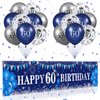 Blue 60th Birthday Decorations for Men Women, Navy Blue Silver Happy 60th Birthday Yard Banner, Blue 60th Birthday Balloons for 60th Birthday Anniversary Party Decorations Supplies